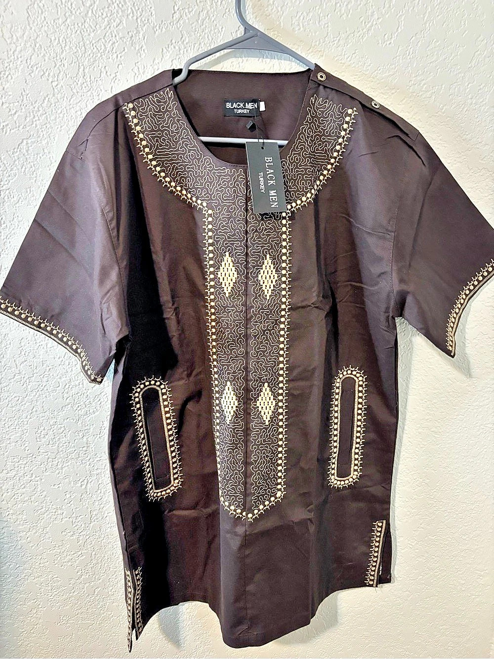 Black Men's Embroidered Brown Tunic NWT